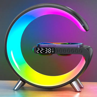 Alarm Clock, Bluetooth Speaker, Wireless Charger, Lamp